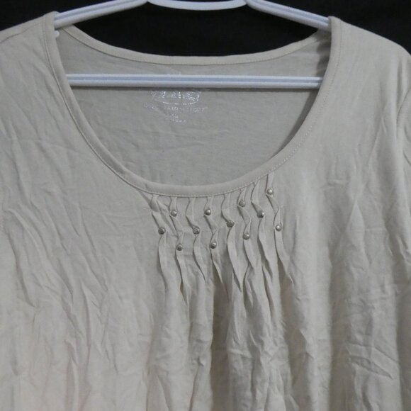 OLEG CASSINI SPORT | xl - extra large | Beige Short Sleeve Scoop Neck Blouse - Picture 4 of 15